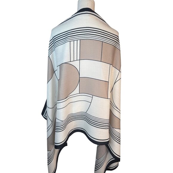 NEW Geometric Patterned Beige Black Cream  Shawl Scarf Bold Lines - Picture 4 of 5